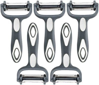 Cook Concept Dunschiller Profi - 5x - grijs/wit - kunststof - 15 cm - aardappelschiller met 3 mesjes - keuken mesjes