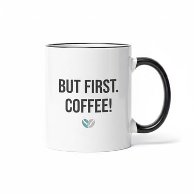 “But First, Coffee!” Mok 330 ml – Motiverende Keramische Beker voor Thuis, Kantoor & Koffieliefhebbers