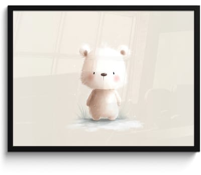 Poster in lijst - Fotolijst 80x60 cm - Posters - Beertje - Sneeuwvlokje - Wit - Pluizig - Posterlijst zwart - Decoratie - Wanddecoratie woonkamer - Muurdecoratie slaapkamer