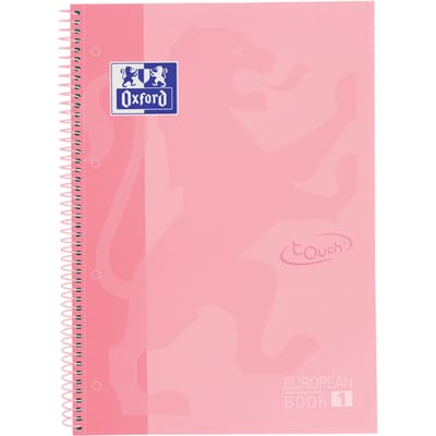Oxford School Europeanbook - notitieboek - gekleurde rand - A4+ - lijn - 80 vel - 4 gaats - hardcover - pastel roze