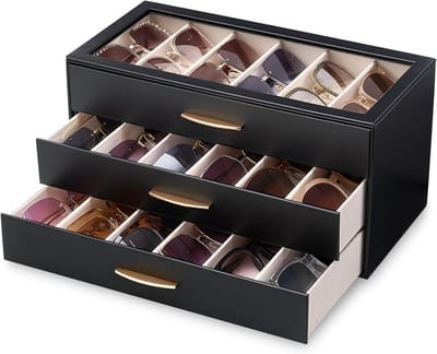 Zonnebril Organizer - Brillen Display - Opbergen Accessoires - Transparant Deksel - 36.79 x 21.4 x 19.8 cm - Zwart