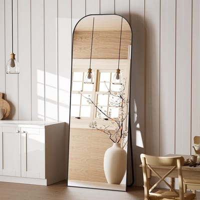 Volledige lengte spiegel 142,2 x 53,3 cm | Zwarte wandspiegel met standaard voor slaapkamer en woonkamer