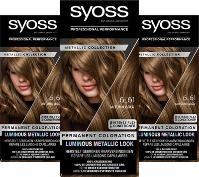 SYOSS Metallics 6-61 - Autumn Gold - Permanente Haarverf - Haarkleuring - Grijsdekking - Voordeelverpakking - 3 Stuks