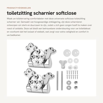 Dailygoods- Toiletzitting Softclose - Vervangingsset Scharnier - Zinklegering - Universele Fittingen - 2x Bevestigingsmiddelen - Duurzaam en Sterk - Toiletbril