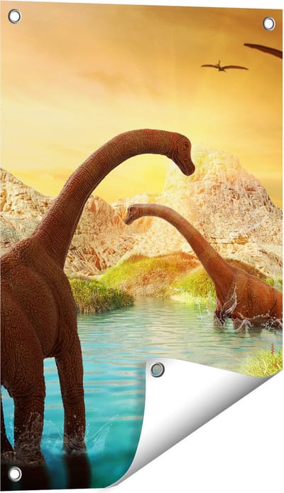 Gards Tuinposter Dinosauri�rs in het Water - Dino's - 40x60 cm - Tuindoek - Tuindecoratie - Wanddecoratie buiten - Tuinschilderij