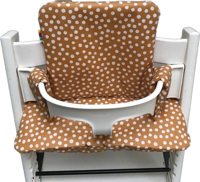 Gecoate kussenset voor de Tripp Trapp kinderstoel van Stokke - Stippen mosterdgeel - eenvoudig schoon te vegen - comfortabel - duurzaam