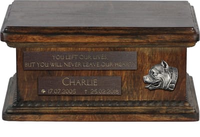 Houten urn voor hondenas - gepersonaliseerd voor Pitbull Terrier