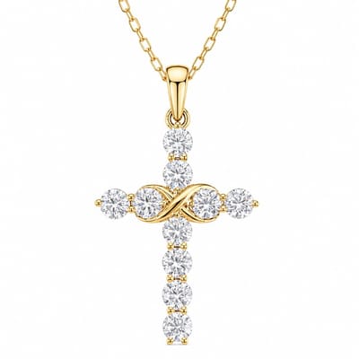 Selevie Ketting Kruis Goud bezet met Moissanite 3.ct VVS - Golden Cross necklace Moissanite 3.ct VVS