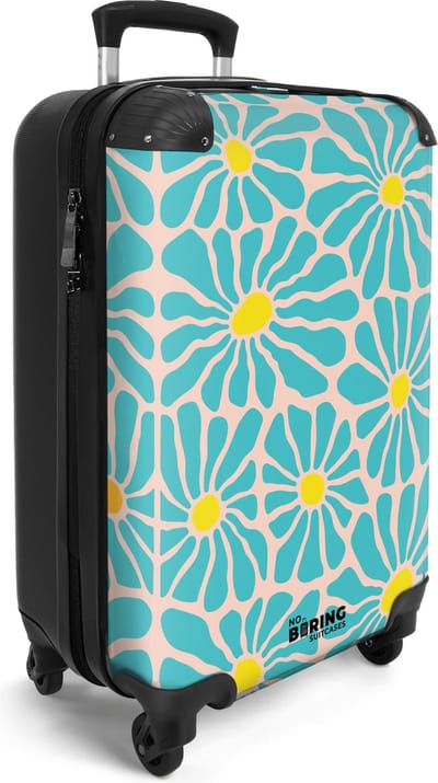 NoBoringSuitcases.com® - Handbagage cabine koffer lichtgewicht - Reiskoffer trolley met blauwe bloemen - Rolkoffer met wieltjes - Vakantie valies carryon koffertje - Past binnen 55x40x20 en 55x35x25