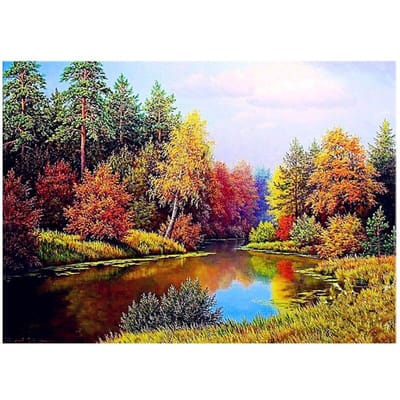 Diamond Painting Herfstvijver Ronde Diamantfoto natuurlijk Diamantborduurwerk Landschap Strass 20X30CM black