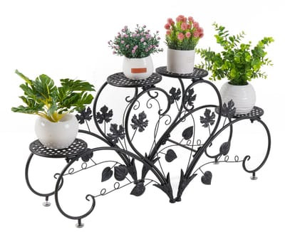 unho bloemenrek van metaal - bloementrap bloemenrek - set van 2 - plantenrek voor balkon, tuin, woonkamer, zwart