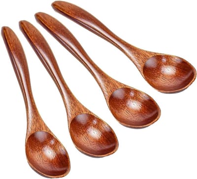 Set van 4 handgemaakte houten lepelset - Natuurlijke houten soeplepels, eetlepels en granenlepels - Keukenaccessoires voor koken en serveren