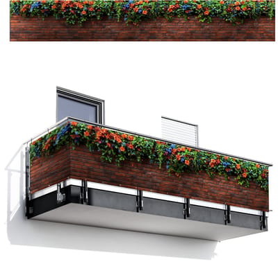 Balkonscherm 500x75 cm - Balkonposter Bloemen - Muur - Groen - Oranje - Balkon scherm decoratie - Balkonschermen - Balkondoek zonnescherm