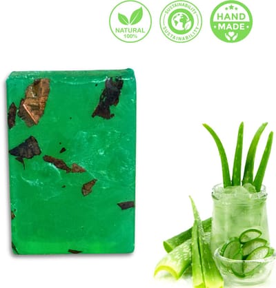 De Vitamineshop - Zeep - Natuurlijke Aloë Vera Zeep Blok - Met Echte Aloë Vera Blad – 100% Natuurlijke & Handgemaakte Verzorgingszeep - Handzeep - Douchezeep - Cadeau - 120 gr