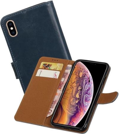 Zakelijke Book Case Telefoonhoesje Geschikt voor de iPhone XS Max - Portemonnee Hoesje - Pasjeshouder Wallet Case - Blauw