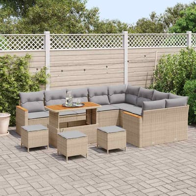 vidaXL - Tuinbank - Set - 13 - st - 9-Aantal - zitplaatsen - Beige - Poly - Riet