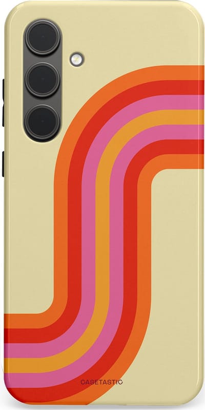 Casetastic hoesje geschikt voor Samsung Galaxy S24 Plus - Dubbellaagse bescherming - Retro bocht - Fashion Case - Zand Rood Oranje Roze