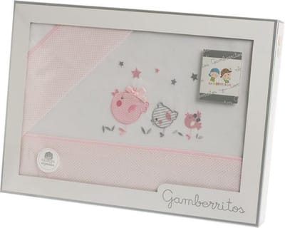 Gamberritos Lakens Kinderwagen Vogeltjes Katoen Roze 3-delig