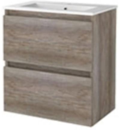 Basic-Line Start 39 Badkamermeubelset - Ondiep - 60 x 39 cm - Greeploos - 2 Lades - Keramische Wastafel - 1 Kraangat - Scotch Oak