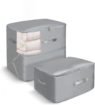 Opbergzakken voor Dekbedden met Ritsen, Compressiezakken voor Kleding, Kussens en Beddengoed - 2 Stuks Grijs, Ruimtebesparend en Waterdicht