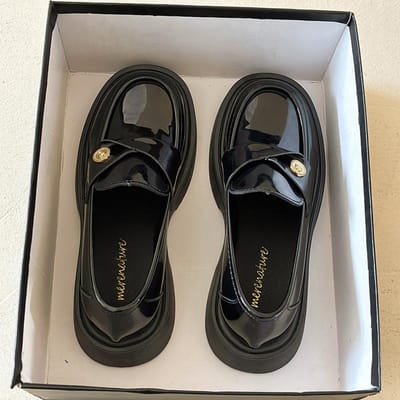 Authentieke Leren Loafers Damesschoenen Lente Nieuwe Britse Stijl Zwart Kleine Leren Schoenen Dikke Zool Mary Jane Schoenen Pumps 35 black