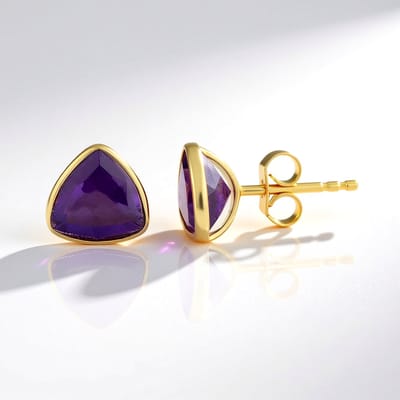 Cavill - Zilveren Oorbellen met 1,53 ct Braziliaanse Amethist - 925 Sterling Zilver Verguld - Triljant Geslepen Amethist - Elegante Oorstekers Paars