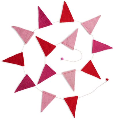 Viltslinger Wolvilt - Vlaggetjes Love - Rood/Fuchsia/Roze - Handmade&Fairtrade - Homedeco - 190cm