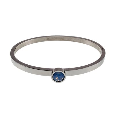 Stijve Armband met Lichtblauwe Matte Zirkonia, Bangle Armband Dames, RVS Zilverkleurig