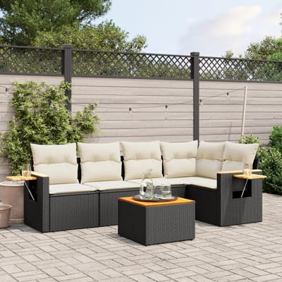 vidaXL - 6-delige - Loungeset - met - kussens - poly - rattan - zwart