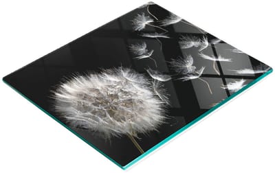 Decoratieve snijplank van gehard glas met paardenbloemmotief, 60x52 cm