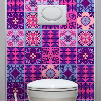 Zelfklevende tegelmuurstickers voor keuken en badkamer - 9 Byzantijns paarse Azulejo tegelstickers - 9 stickers 15x15cm
