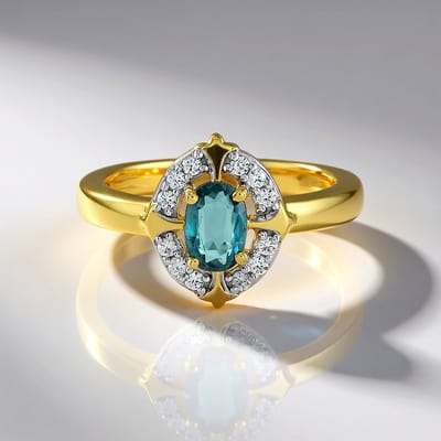 Cavill - Zilveren Ring 925 Sterling Zilver - Petrol Kyaniet Ovaal 0,459 ct - 12 Zirkonen 0,144 ct - Handgemaakte Elegante Damesring