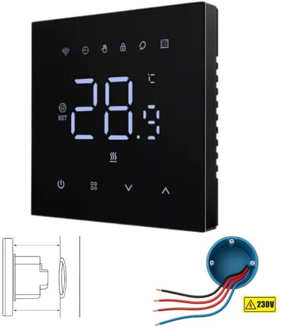 Wifi thermostaat | Inbouw | Touchscreen bediening | Tuya app | Spraakbesturing Alexa Google Home | Vloersensor | Zwart