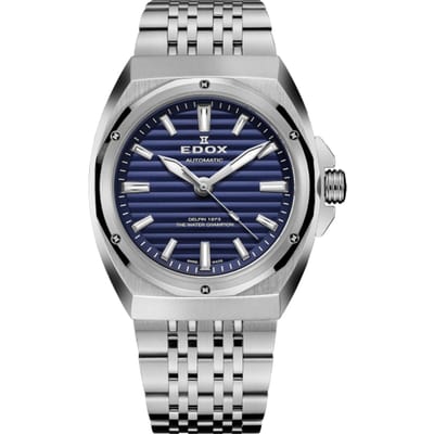 Edox Horloge 80142 3M BUIN Delfin 1973 The Original 41mm Automatish, 3 Wijzers, Stalen Band, Blauwe Wijzerplaat, Waterdichtheid 20 ATM