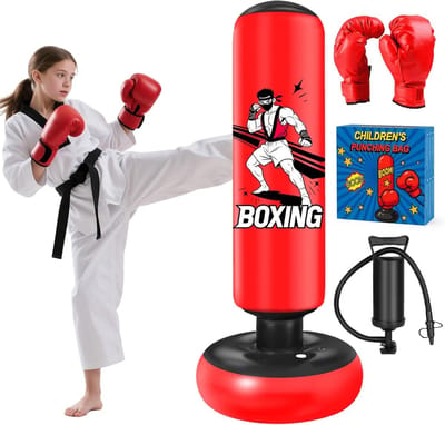 SnelShoppen - Vrijstaande Bokszak 168 cm met Handschoenen - Stabiele Punching Ball voor Karate, Kickboksen, MMA, Taekwondo - Perfect Cadeau voor Kinde