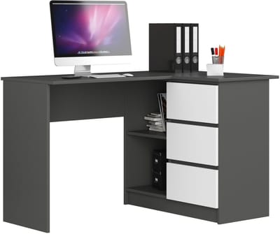 Hoekbureau Rechts B16 / Computerbureau / Computer Tafel / Bureautafel Rechts / Grafietgrijs / 124 x 77 x 85 cm