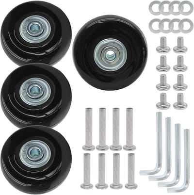 4x Vervangende Kofferwielen Set 50mm Zwart Rubber Zwenkwielen Inclusief Montageaccessoires