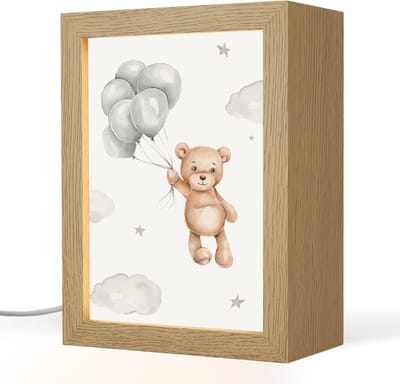 Nachtlampje 15x20 cm - Kinder lampje - Beer - Ballon - Sterren - Kinderen - Tafellamp kinderkamer - Slaapkamer lamp - Bedlamp kinderen - Kinderlampje stopcontact - Wandlamp babykamer - Nachtlampjes