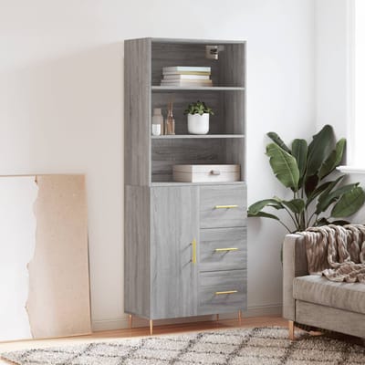 vidaXL - Hoge - kast - 69,5x34x180 - cm - bewerkt - hout - grijs - sonoma - eikenkleurig