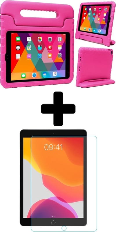 Hoesje - Geschikt voor Apple iPad 7 (2019) - 10.2 inch - 7e Generatie - Met Screenprotector - Kinderhoes - Shockproof Bumper - Kidsproof Case - Tablethoes - Kinder Hoes Cover - Roze