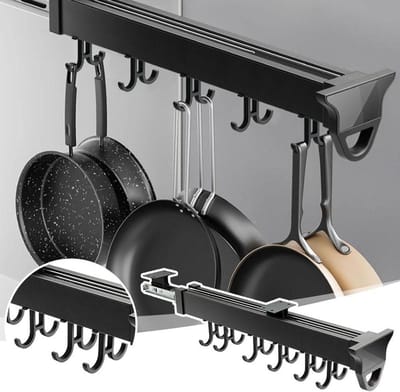 Verstelbare Pottenrekken - Uittrekbare Organizer - Keuken Opbergen - Soepel Glijdende Rails - 46 cm Diep - Zwart