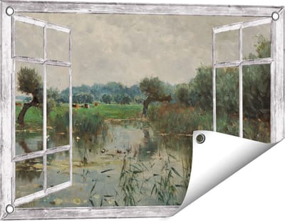 Gards Tuinposter Doorkijk In de Uiterwaarden van de IJssel - Willem Roelofs - 60x40 cm - Tuindoek - Tuindecoratie - Wanddecoratie buiten - Tuinschilderij