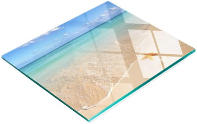 Stijlvol en duurzaam glazen bord met een print van een zeester op het strand, 60x52 cm
