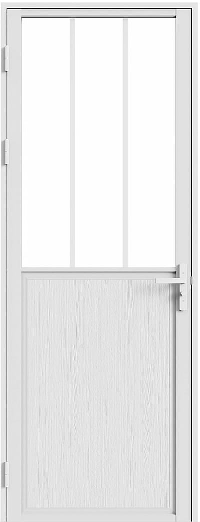 Vente-unique Omkeerbaar deurblok in aluminium en gehard glas in atelierstijl - H204 x B83 cm - Wit - ERMELO