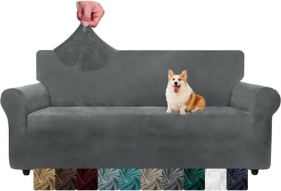 Fluwelen bankhoezen 3-zits - Dikke stretch bankovertrekken voor honden - Antislip wasbaar - Meubelbescherming voor woonkamer - Grijs