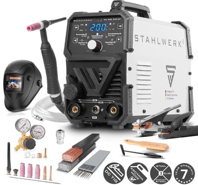 STAHLWERK DC TIG 200 ST - Volledig uitgeruste set - Combi TIG lasapparaat met 200 A en MMA, lassen van staal, roestvrij staal en nog veel meer. (geen ALU-lassen)