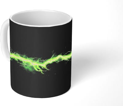 Mok - Koffiemok - Elektriciteit - Lijn - Vonken - Groen - Mokken - 350 ML - Beker - Koffiemokken - Theemok