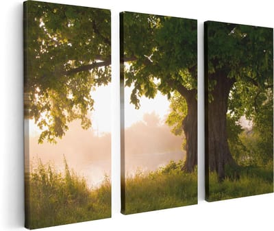 Artaza Canvas Schilderij Drieluik Eikenboom Aan Het Water Met Volle Bladeren - 120x80 - Foto Op Canvas - Canvas Print