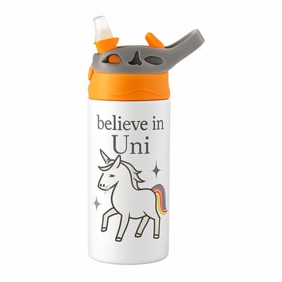 Zachte Aquarel Pastel Drinkfles – Stijlvolle Drinkfles voor Creatievelingen en Kunst Liefhebbers - Waterfles voor kinderen (wit/oranje)