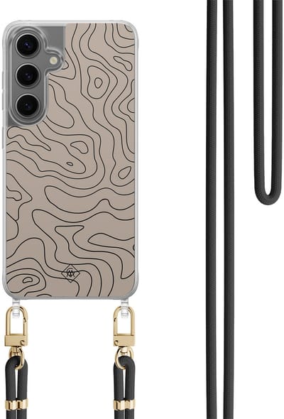 Casimoda® hoesje met koord - Geschikt voor Samsung S24 Plus - Abstract Lines - Afneembaar koord - TPU/polycarbonaat - Bruin/beige